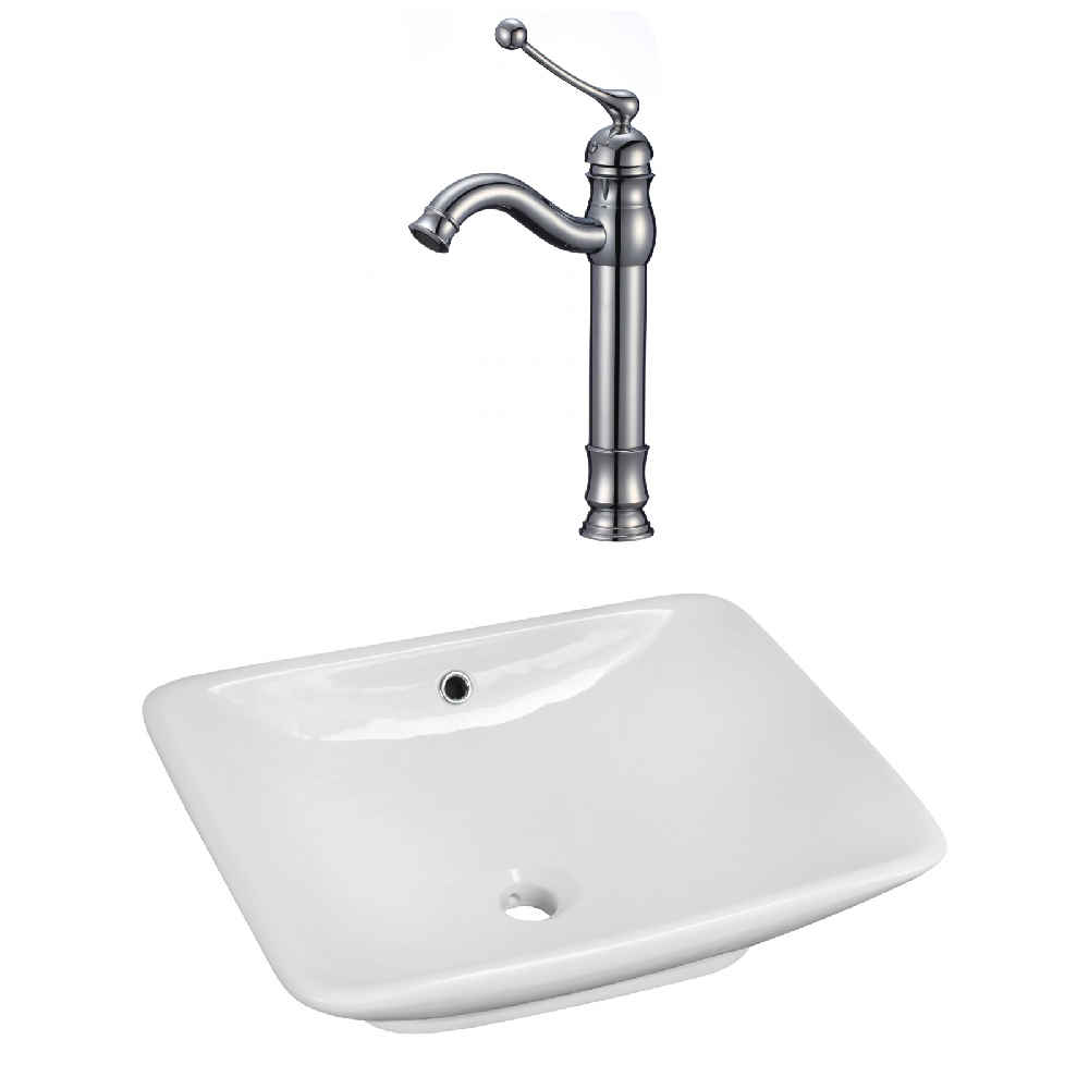 21.5-in. x 17-in. Rectangle Bathroom Vessel Sink Set White Enamel Glaze
