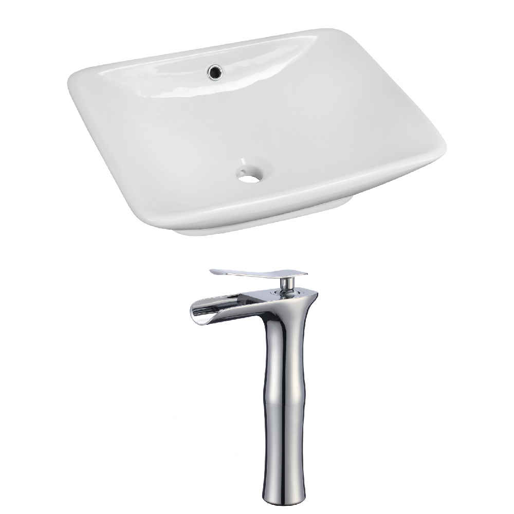 21.5-in. x 17-in. Rectangle Bathroom Vessel Sink Set White Enamel Glaze