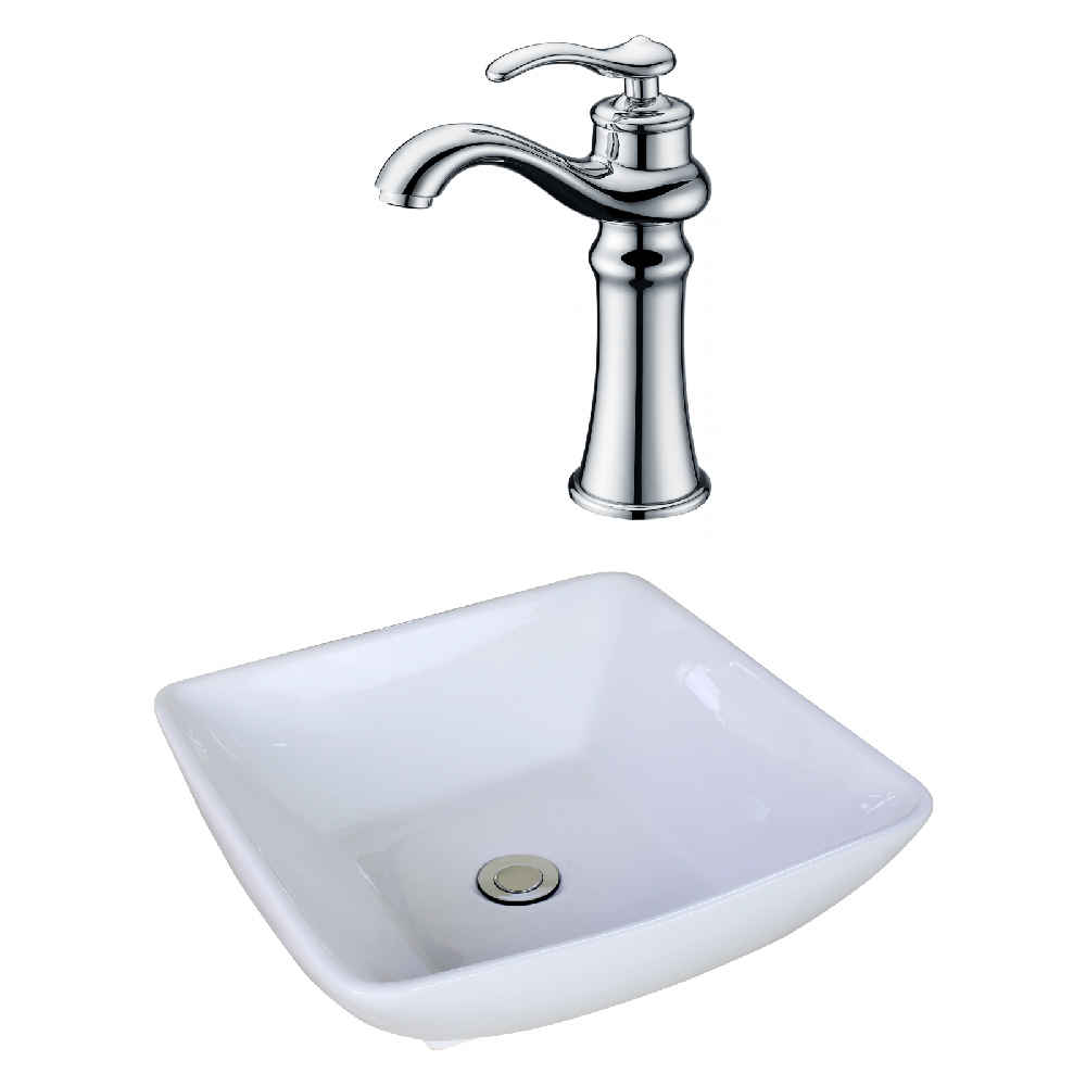 16.5-in. x 16.5-in. Square Bathroom Vessel Sink Set White Enamel Glaze