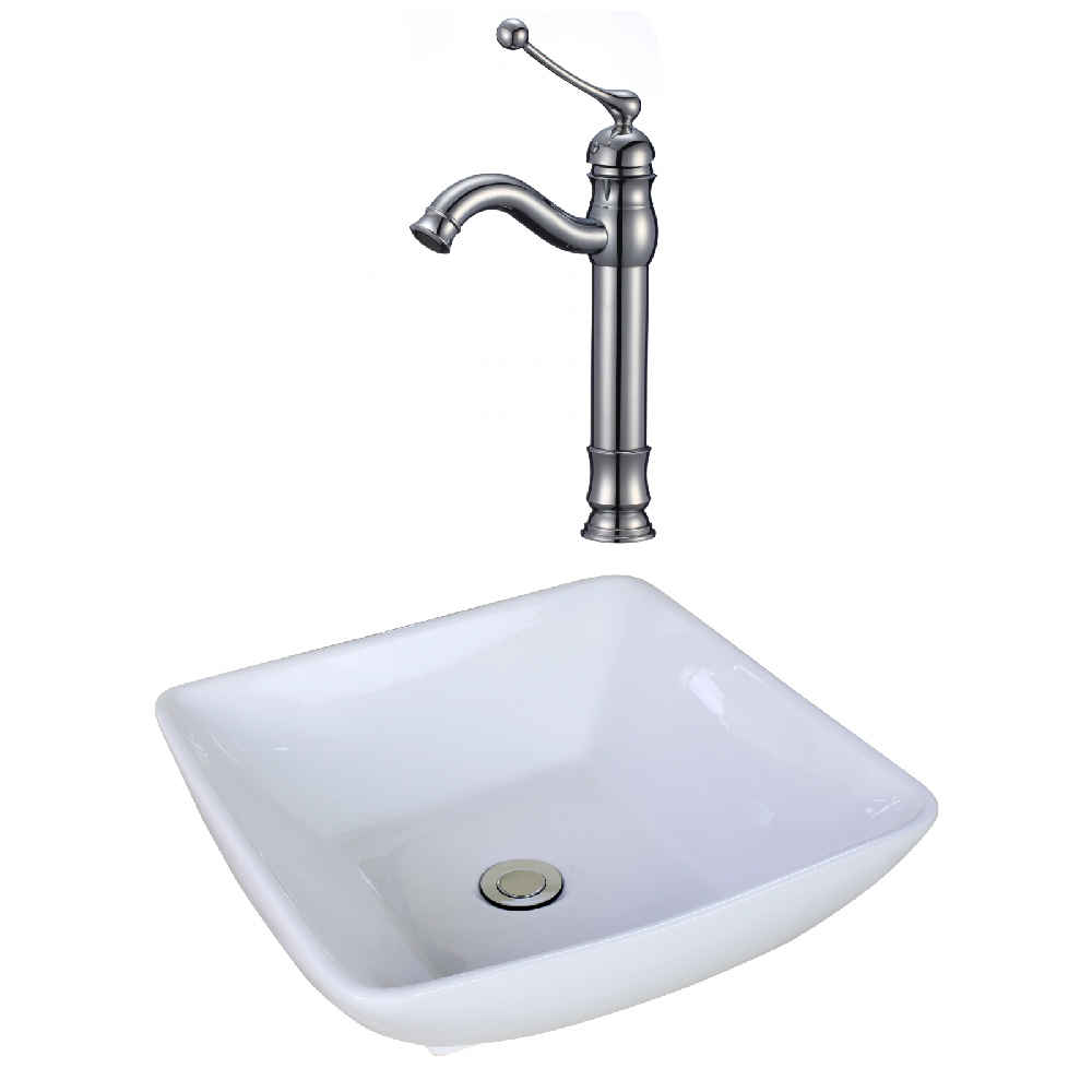 16.5-in. x 16.5-in. Square Bathroom Vessel Sink Set White Enamel Glaze