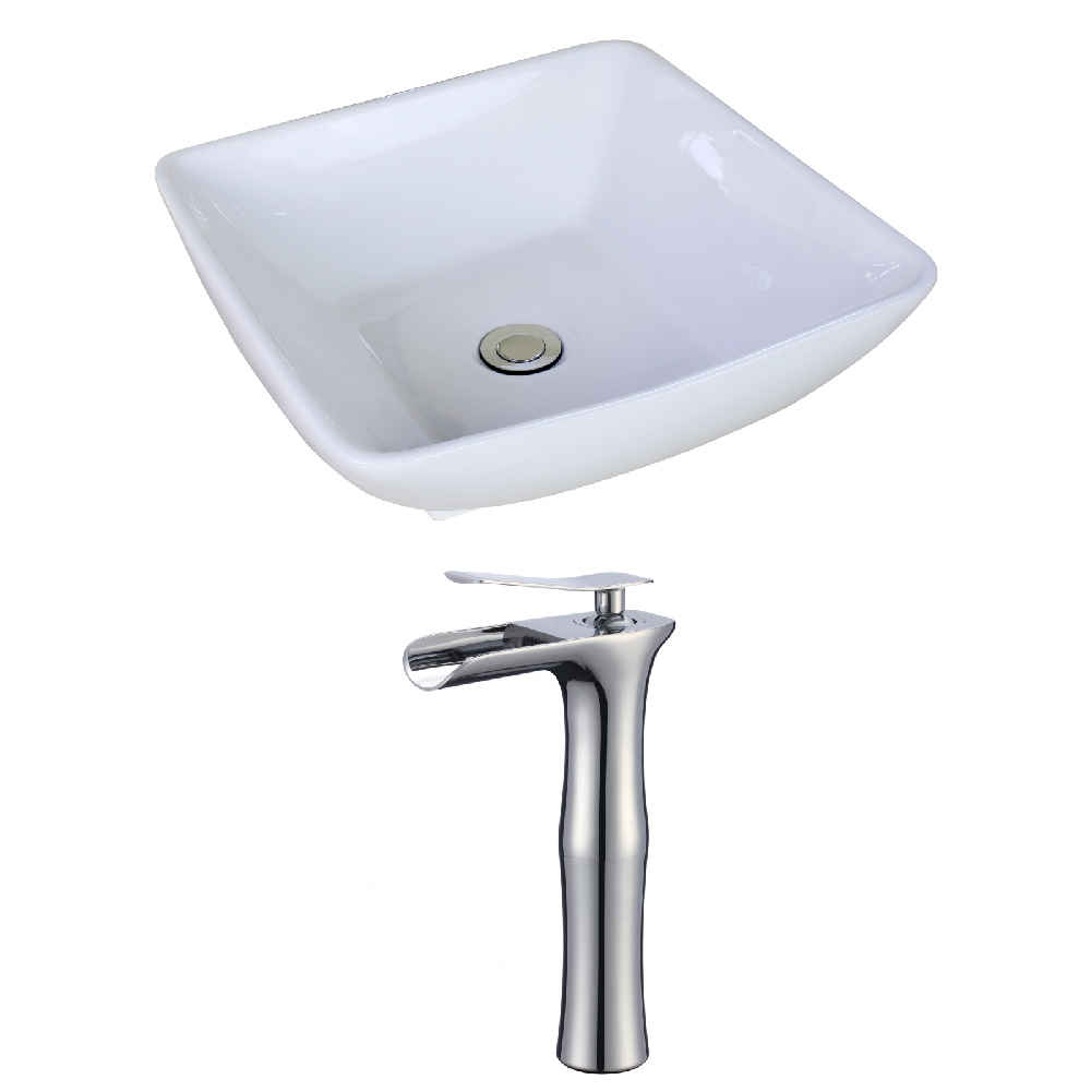 16.5-in. x 16.5-in. Square Bathroom Vessel Sink Set White Enamel Glaze