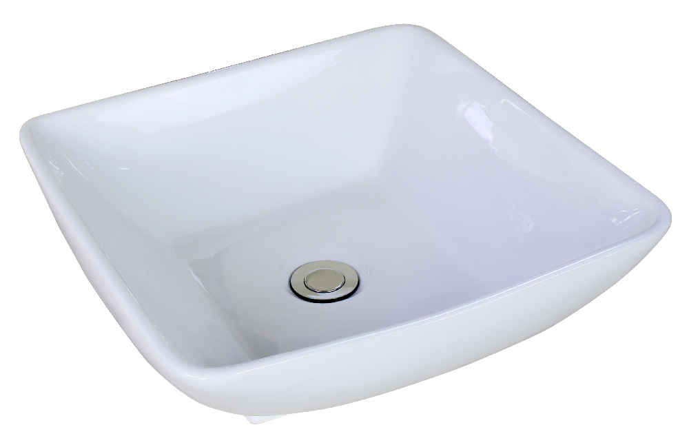 16.5-in. x 16.5-in. Square Bathroom Vessel Sink Set White Enamel Glaze
