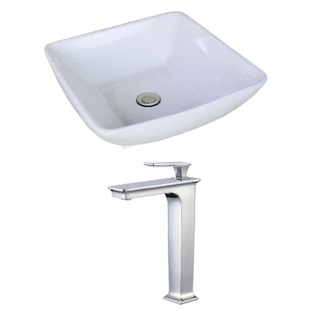 16.5-in. x 16.5-in. Square Bathroom Vessel Sink Set White Enamel Glaze