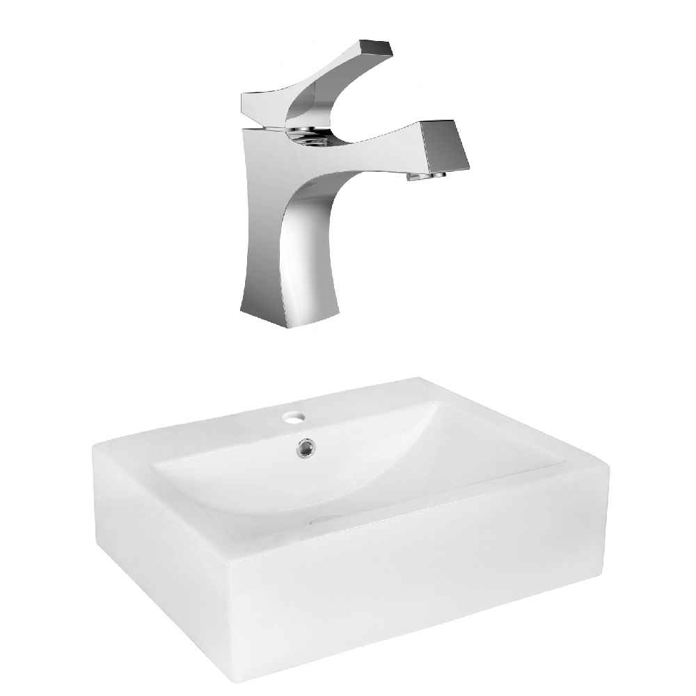 20.25-in. x 16.25-in. Rectangle Bathroom Vessel Sink Set White Enamel Glaze