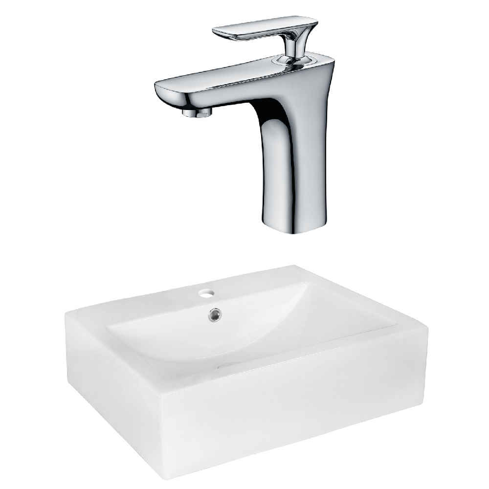 20.25-in. x 16.25-in. Rectangle Bathroom Vessel Sink Set White Enamel Glaze