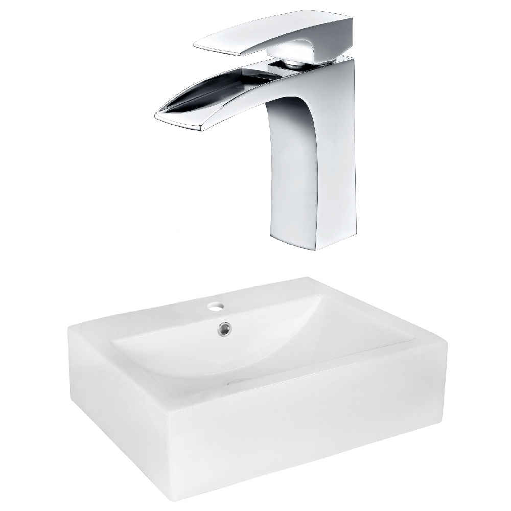 20.25-in. x 16.25-in. Rectangle Bathroom Vessel Sink Set White Enamel Glaze