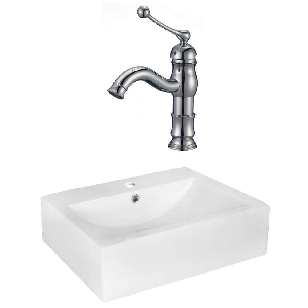 20.25-in. x 16.25-in. Rectangle Bathroom Vessel Sink Set White Enamel Glaze