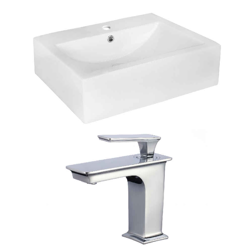 20.25-in. x 16.25-in. Rectangle Bathroom Vessel Sink Set White Enamel Glaze