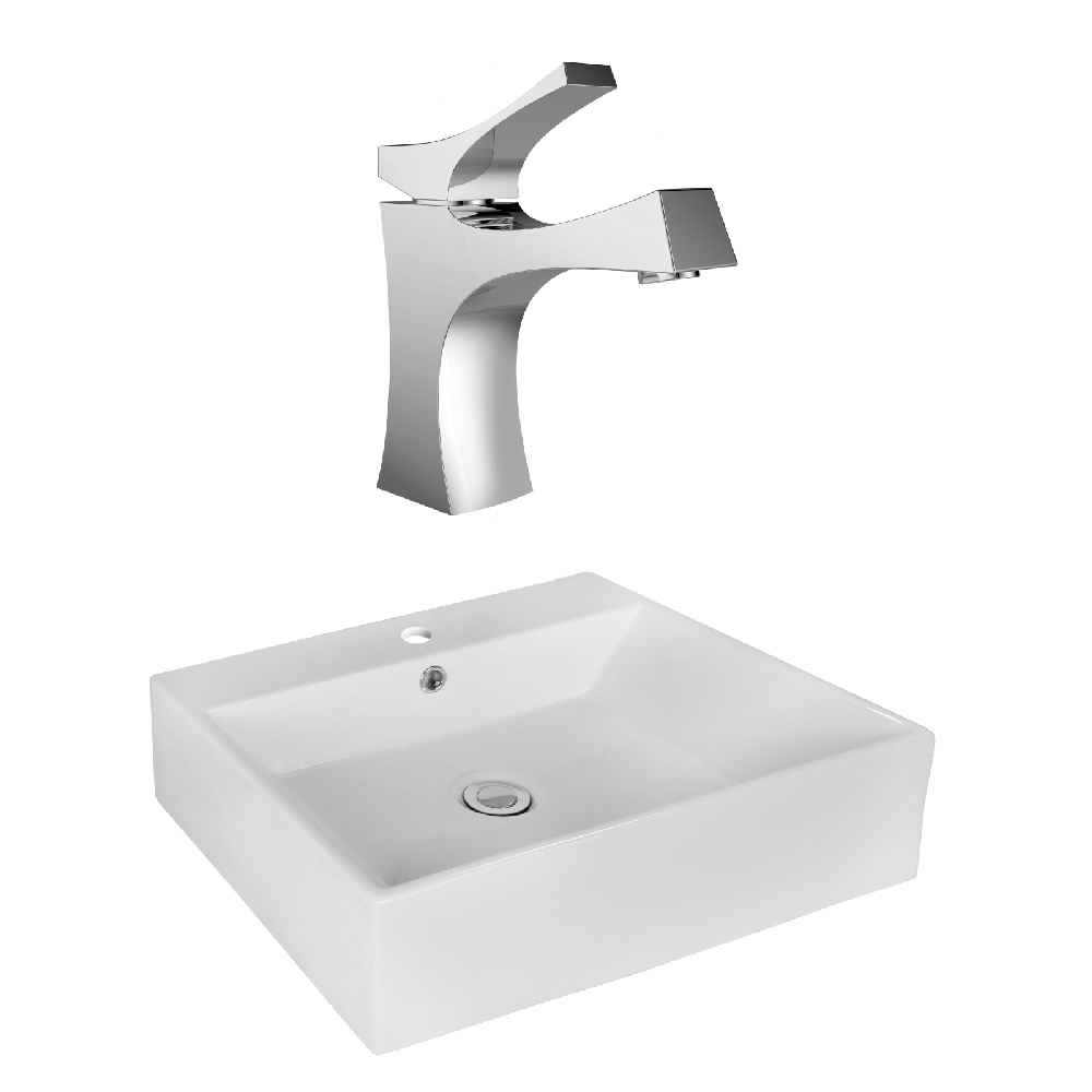 20.25-in. x 16.25-in. Rectangle Bathroom Vessel Sink Set White Enamel Glaze