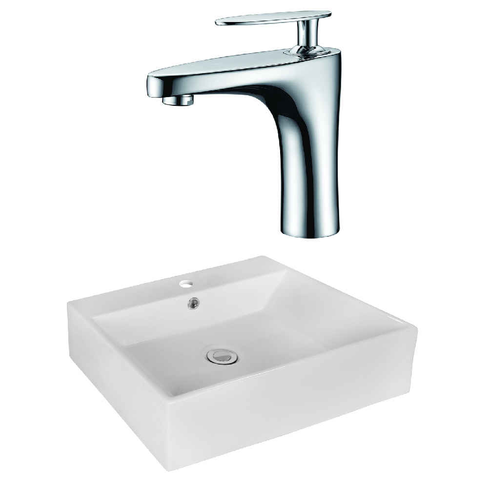 20.5-in. x 17.25-in. Rectangle Bathroom Vessel Sink Set White Enamel Glaze