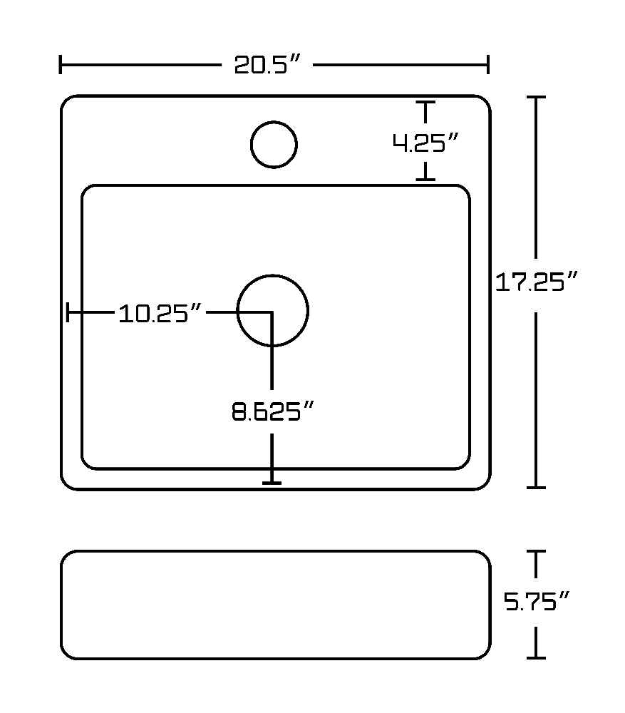 20.5-in. x 17.25-in. Rectangle Bathroom Vessel Sink Set White Enamel Glaze