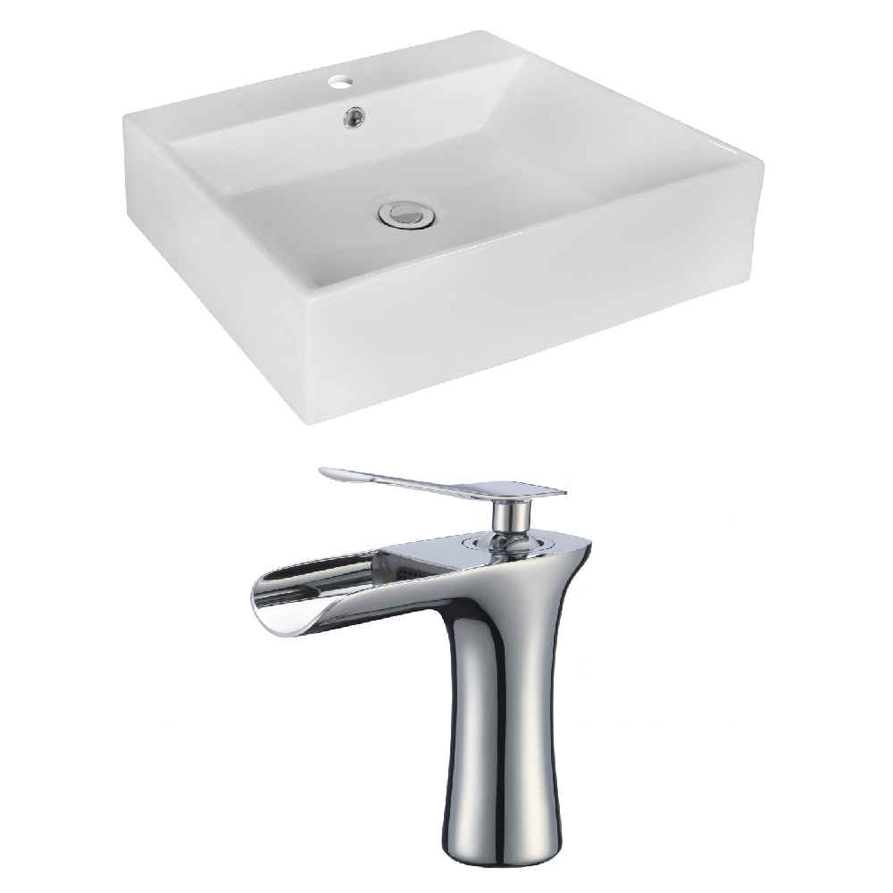20.5-in. x 17.25-in. Rectangle Bathroom Vessel Sink Set White Enamel Glaze