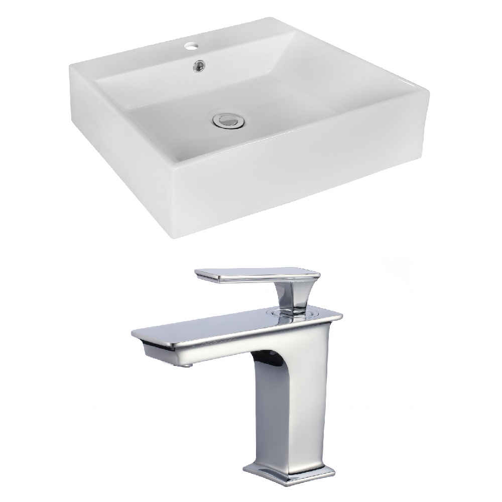 20.5-in. x 17.25-in. Rectangle Bathroom Vessel Sink Set White Enamel Glaze