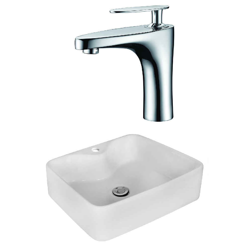 18.75-in. x 14.75-in. Rectangle Bathroom Vessel Sink Set White Enamel Glaze