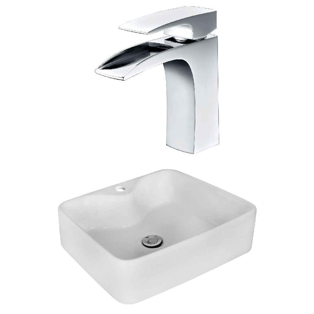 18.75-in. x 14.75-in. Rectangle Bathroom Vessel Sink Set White Enamel Glaze