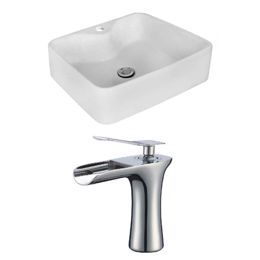18.75-in. x 14.75-in. Rectangle Bathroom Vessel Sink Set White Enamel Glaze