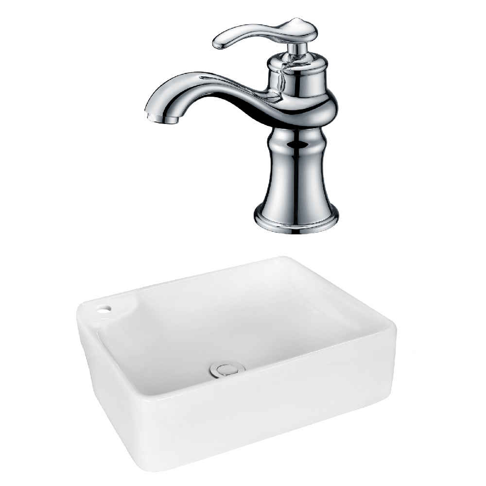 17.25-in. x 13-in. Rectangle Bathroom Vessel Sink Set White Enamel Glaze