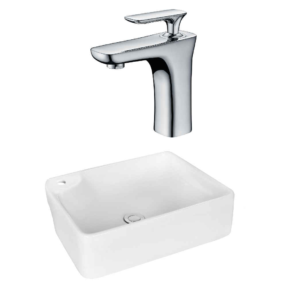 17.25-in. x 13-in. Rectangle Bathroom Vessel Sink Set White Enamel Glaze