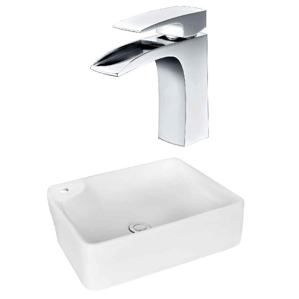 17.25-in. x 13-in. Rectangle Bathroom Vessel Sink Set White Enamel Glaze
