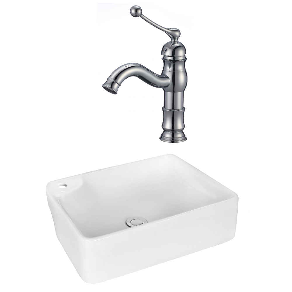 17.25-in. x 13-in. Rectangle Bathroom Vessel Sink Set White Enamel Glaze