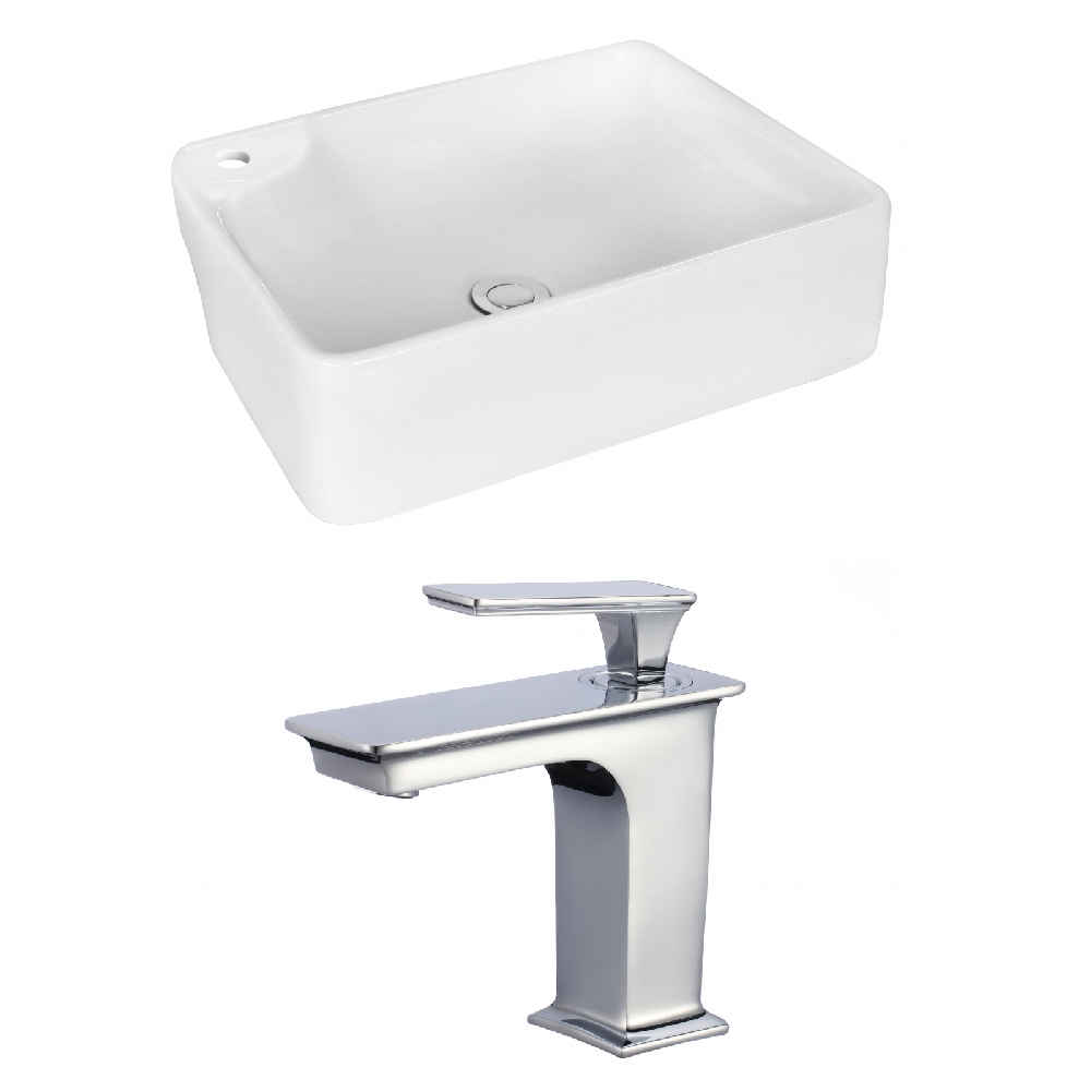 17.25-in. x 13-in. Rectangle Bathroom Vessel Sink Set White Enamel Glaze