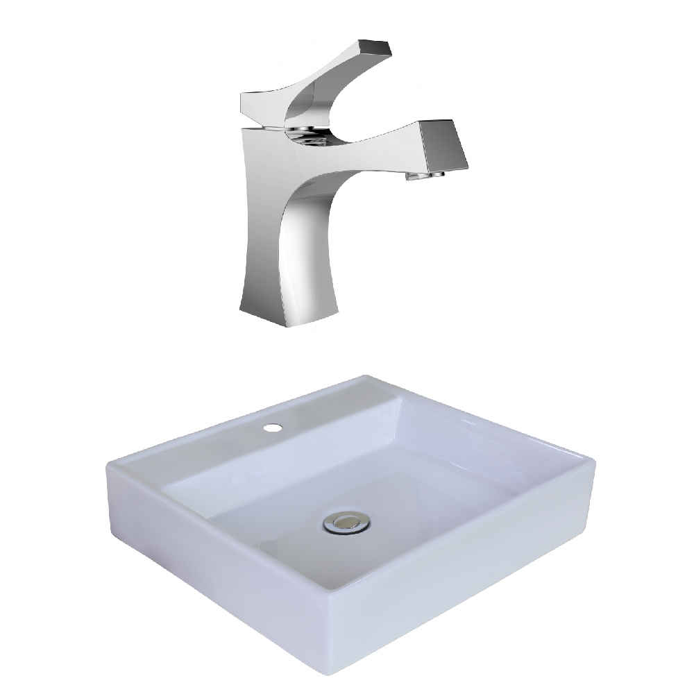 17-in. x 17-in. Square Bathroom Vessel Sink Set White Enamel Glaze