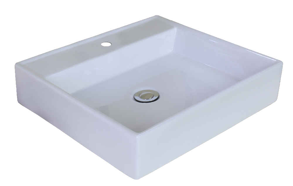 17-in. x 17-in. Square Bathroom Vessel Sink Set White Enamel Glaze