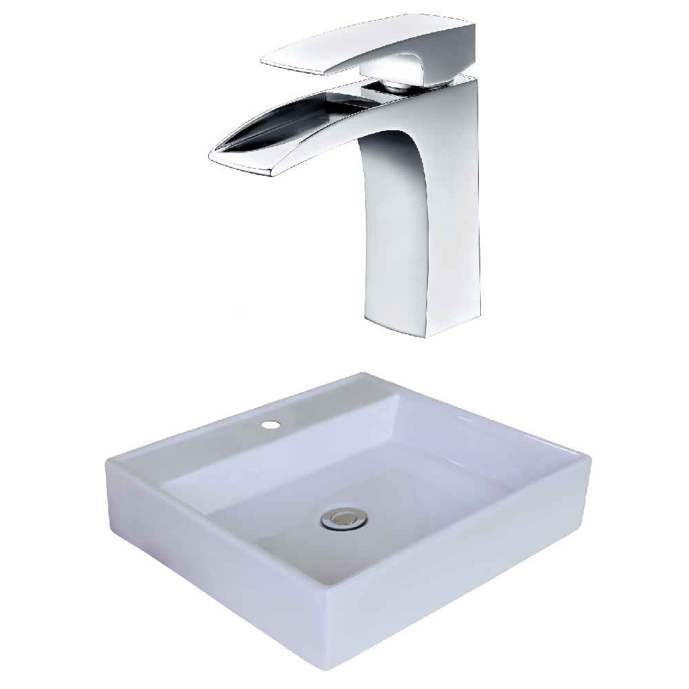 17-in. x 17-in. Square Bathroom Vessel Sink Set White Enamel Glaze