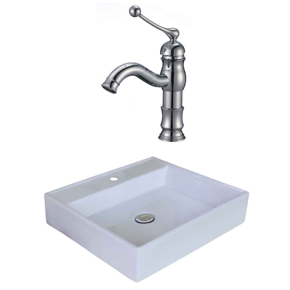 17-in. x 17-in. Square Bathroom Vessel Sink Set White Enamel Glaze
