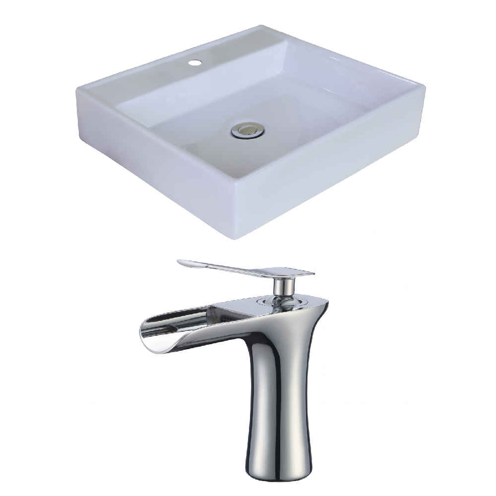 17-in. x 17-in. Square Bathroom Vessel Sink Set White Enamel Glaze
