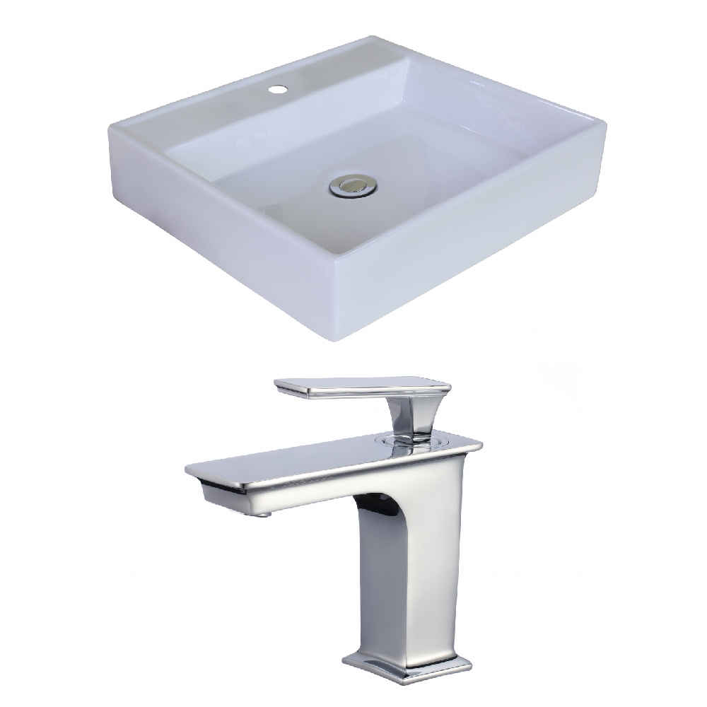 17-in. x 17-in. Square Bathroom Vessel Sink Set White Enamel Glaze