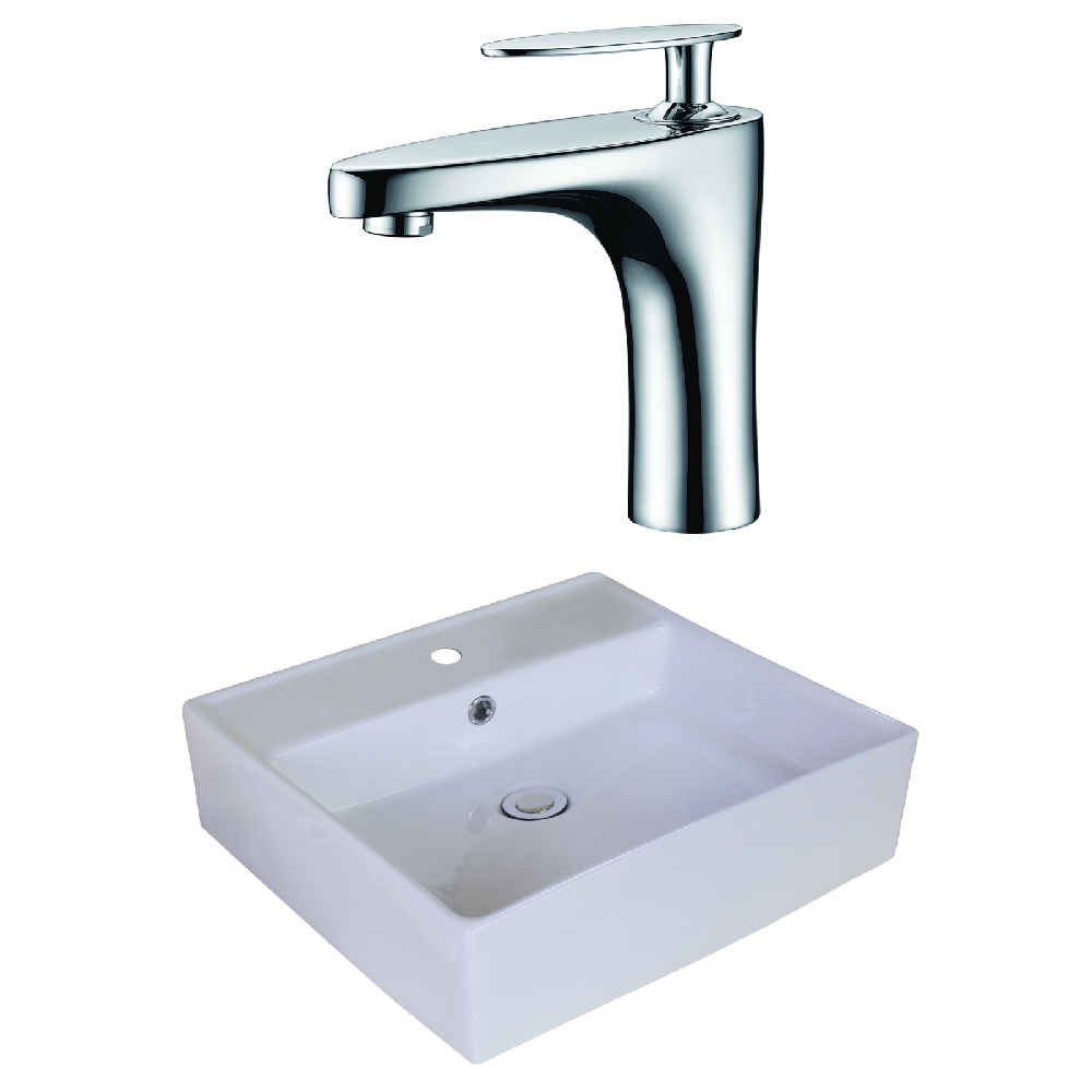 18-in. x 18-in. Square Bathroom Vessel Sink Set White Enamel Glaze