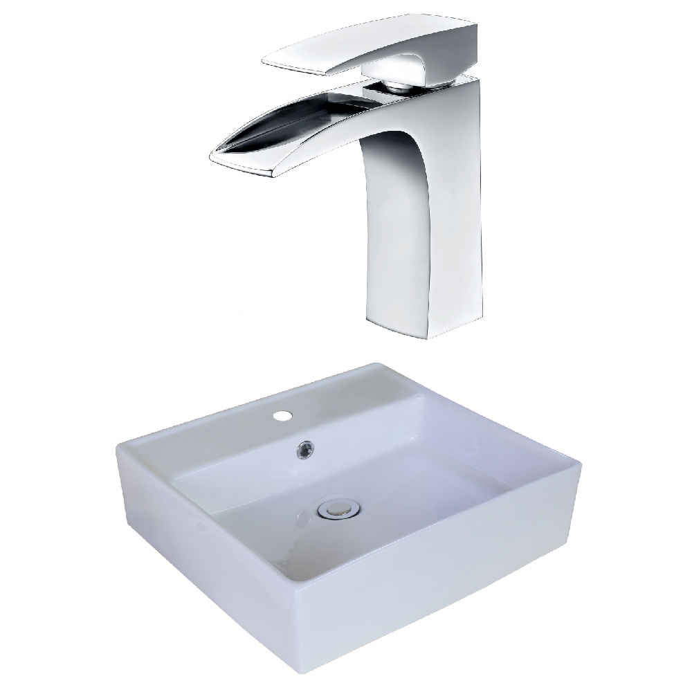 18-in. x 18-in. Square Bathroom Vessel Sink Set White Enamel Glaze