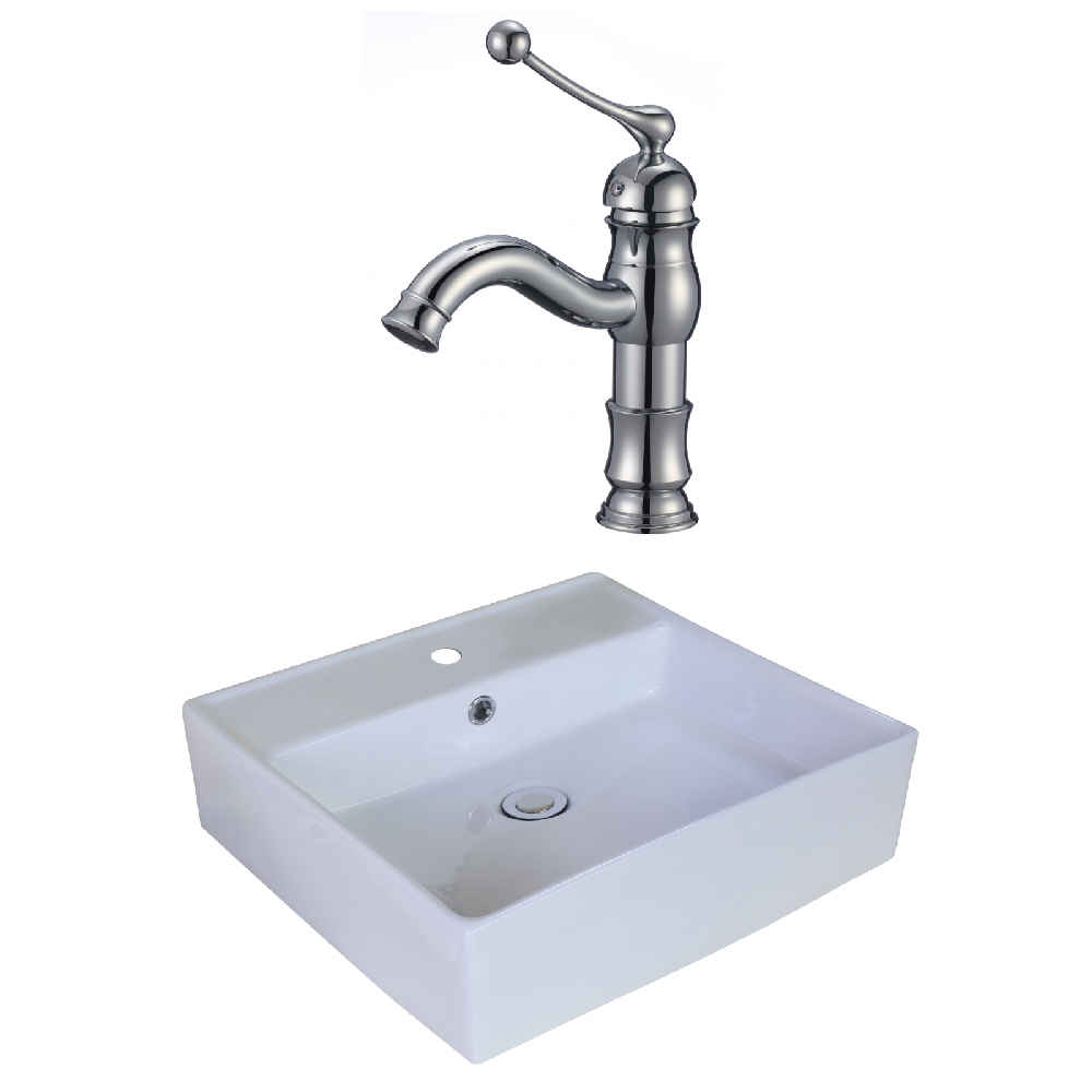 18-in. x 18-in. Square Bathroom Vessel Sink Set White Enamel Glaze