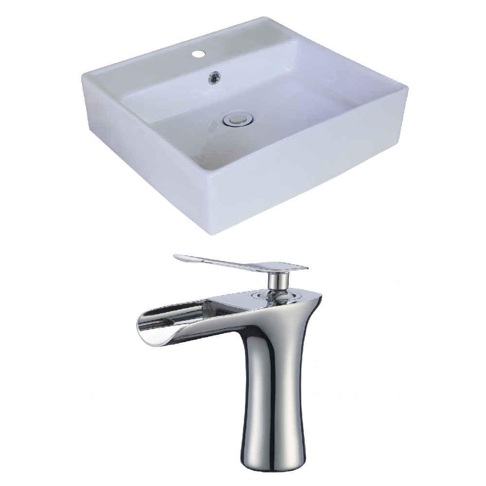 18-in. x 18-in. Square Bathroom Vessel Sink Set White Enamel Glaze
