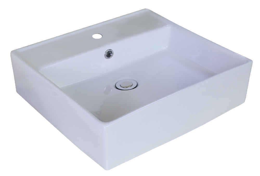 18-in. x 18-in. Square Bathroom Vessel Sink Set White Enamel Glaze