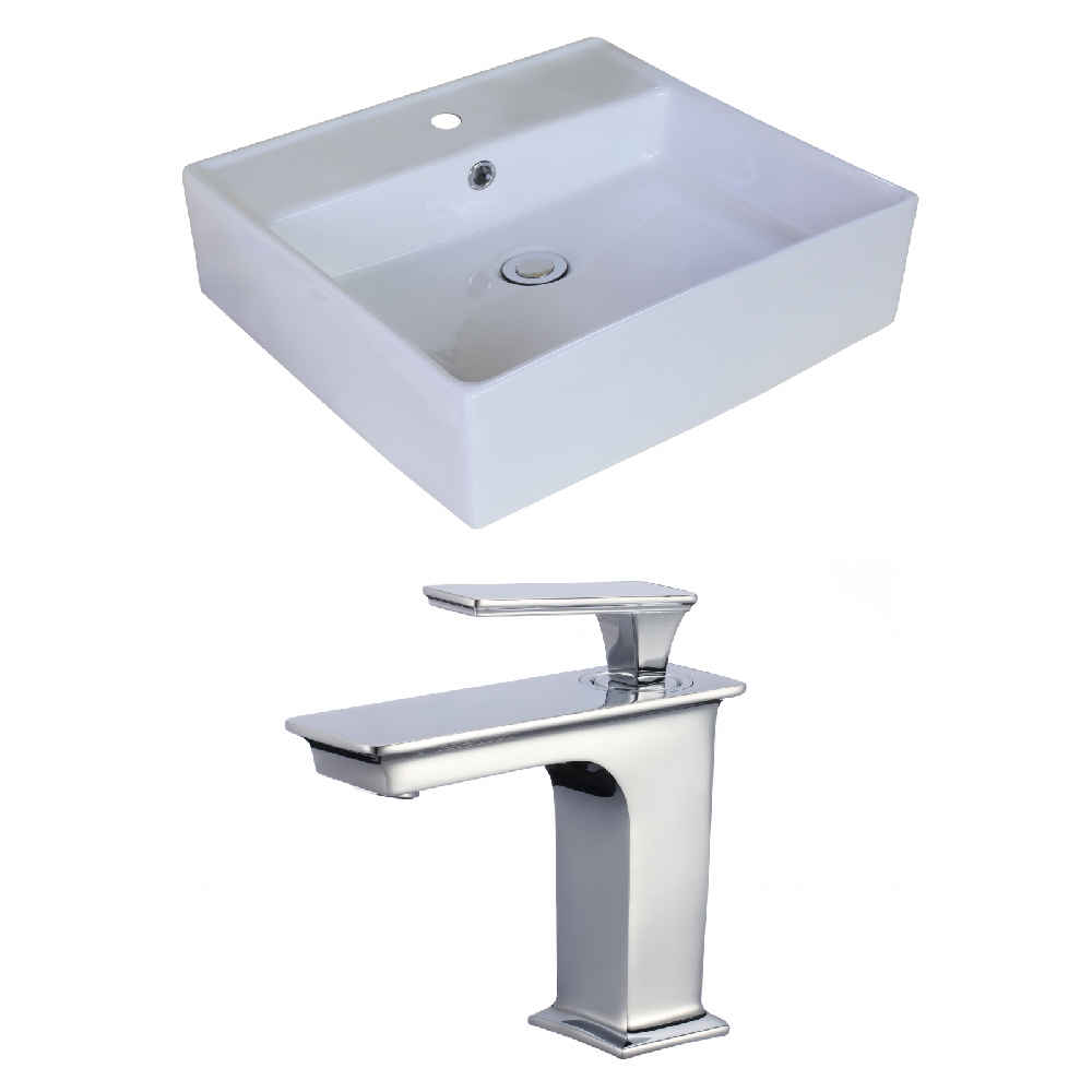 18-in. x 18-in. Square Bathroom Vessel Sink Set White Enamel Glaze