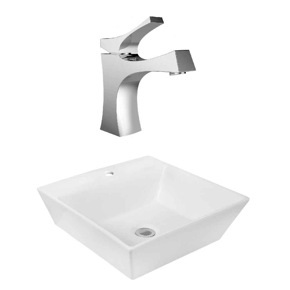 16.5-in. x 16.5-in. Square Bathroom Vessel Sink Set White Enamel Glaze