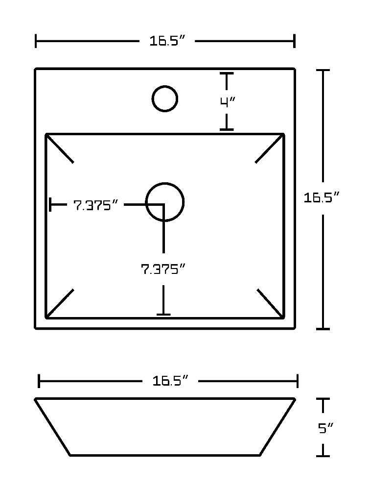 16.5-in. x 16.5-in. Square Bathroom Vessel Sink Set White Enamel Glaze