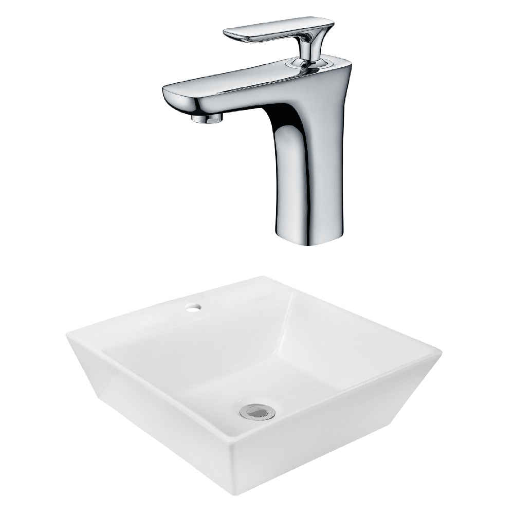16.5-in. x 16.5-in. Square Bathroom Vessel Sink Set White Enamel Glaze