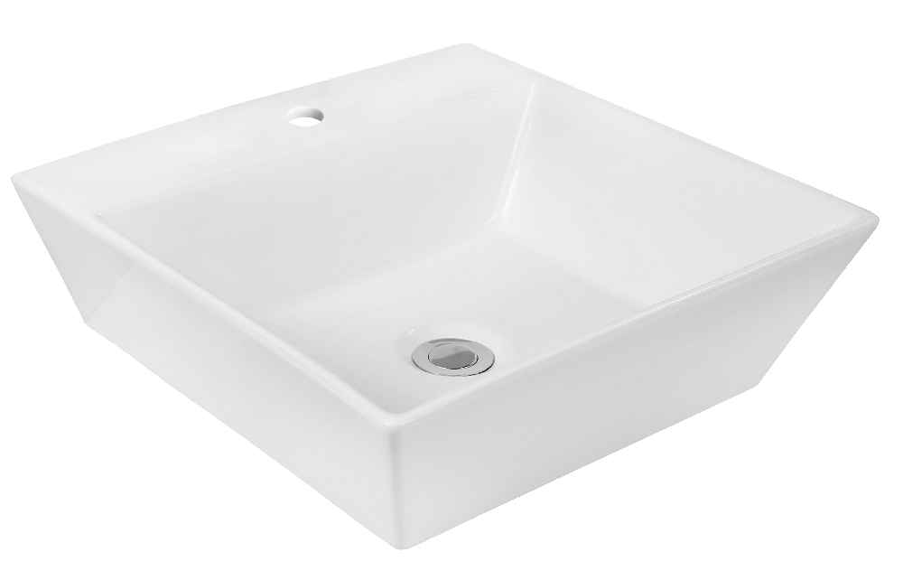 16.5-in. x 16.5-in. Square Bathroom Vessel Sink Set White Enamel Glaze
