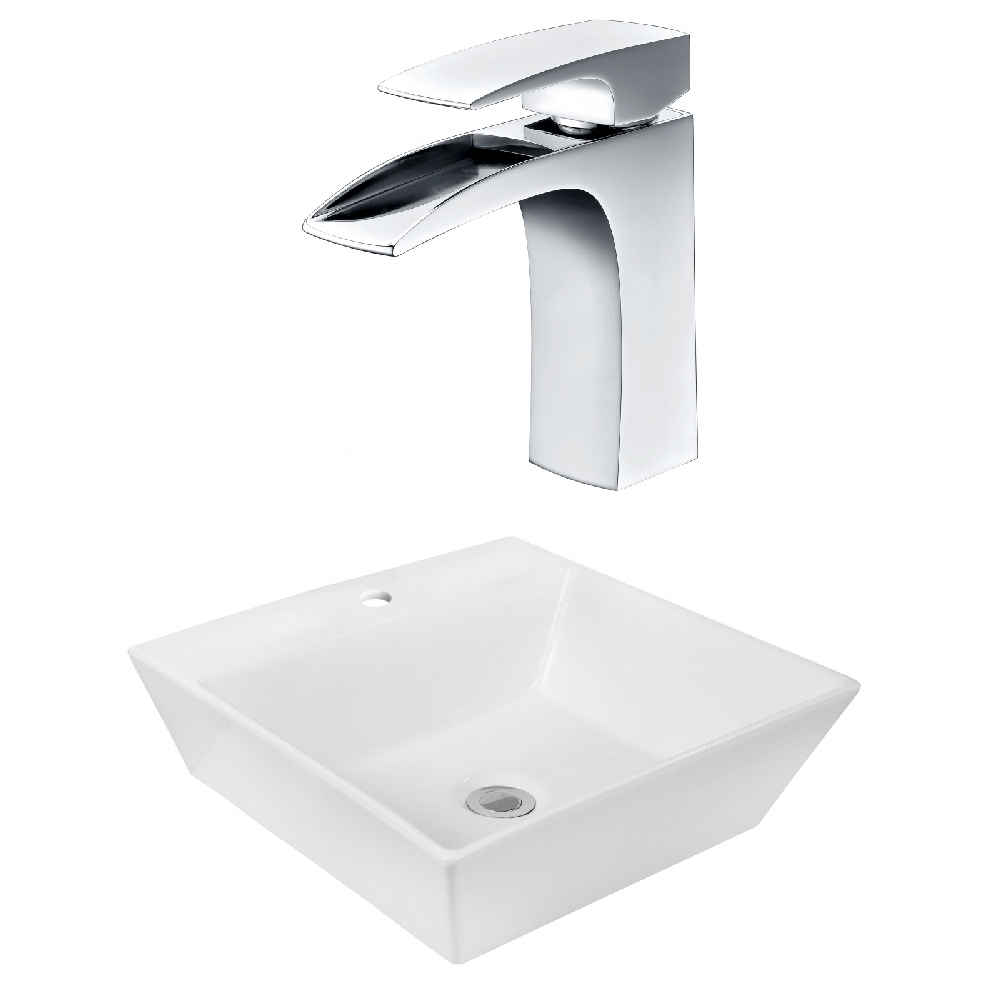 16.5-in. x 16.5-in. Square Bathroom Vessel Sink Set White Enamel Glaze