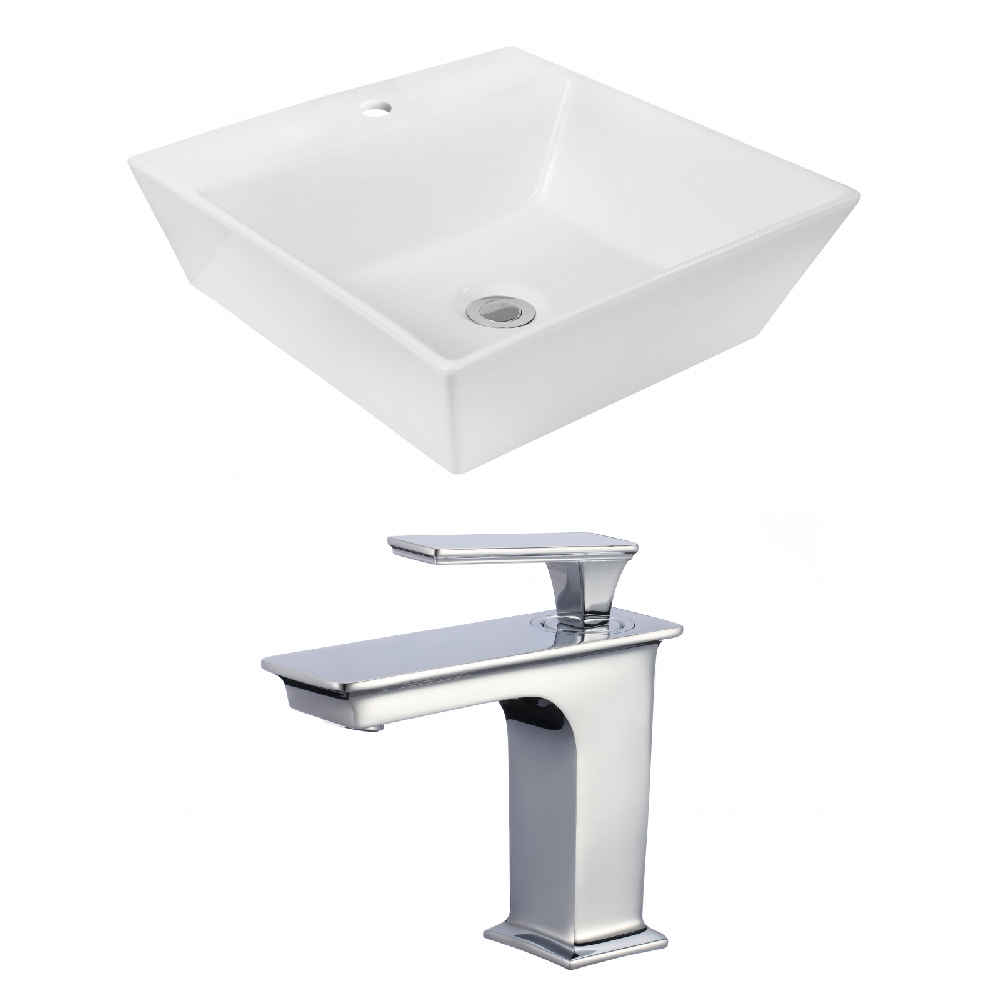 16.5-in. x 16.5-in. Square Bathroom Vessel Sink Set White Enamel Glaze
