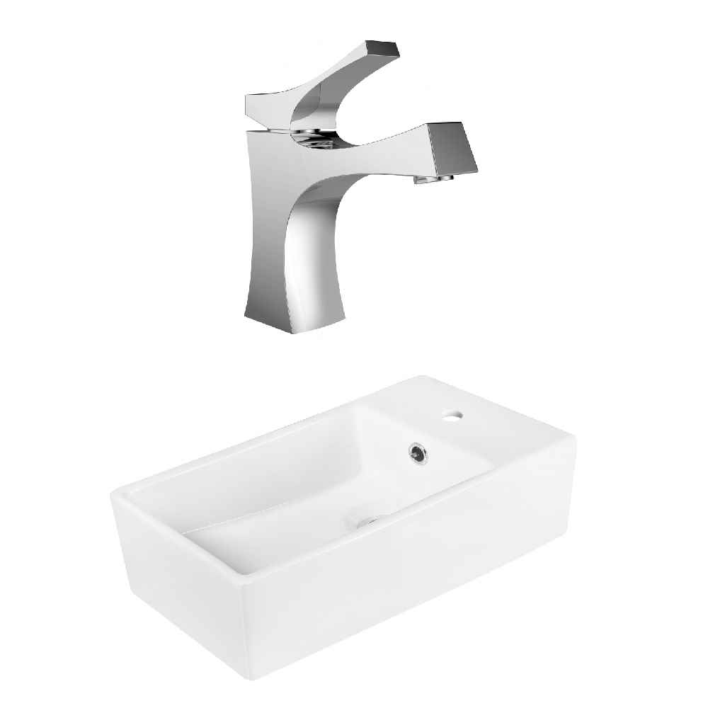 19-in. x 9.75-in. Rectangle Bathroom Vessel Sink Set White Enamel Glaze