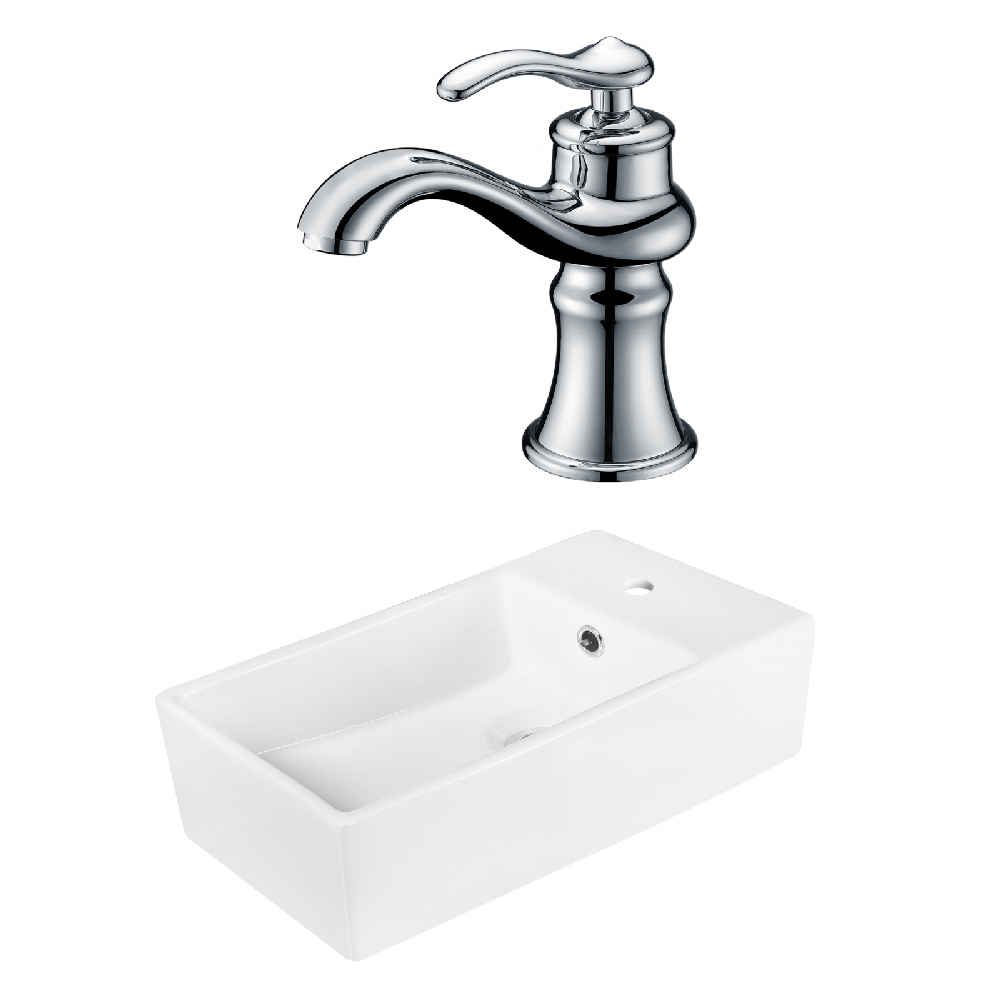 19-in. x 9.75-in. Rectangle Bathroom Vessel Sink Set White Enamel Glaze
