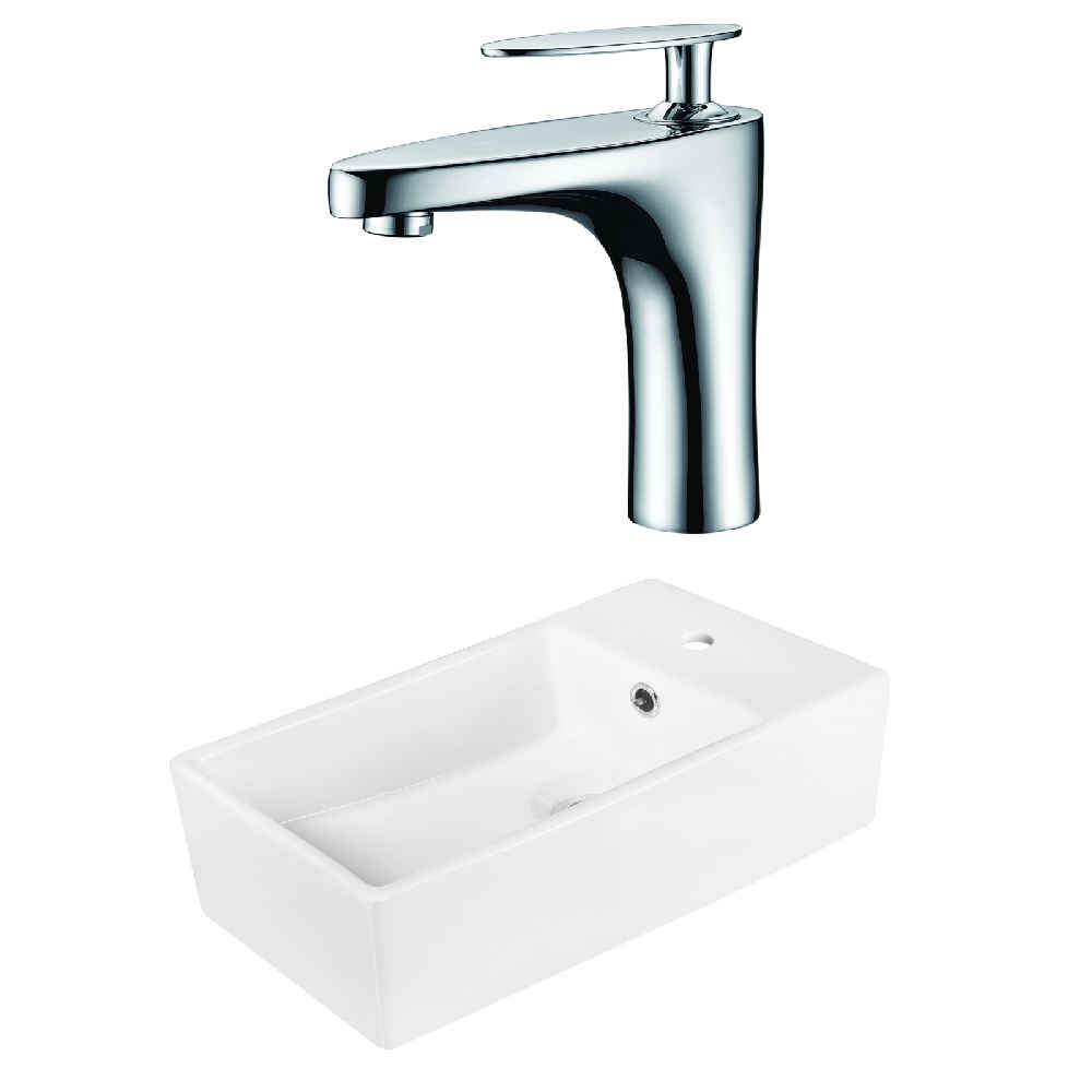 19-in. x 9.75-in. Rectangle Bathroom Vessel Sink Set White Enamel Glaze