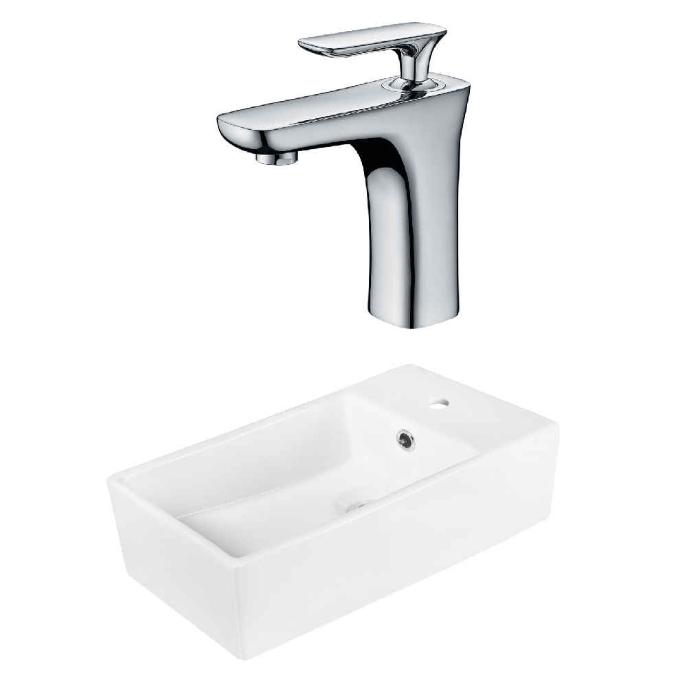 19-in. x 9.75-in. Rectangle Bathroom Vessel Sink Set White Enamel Glaze