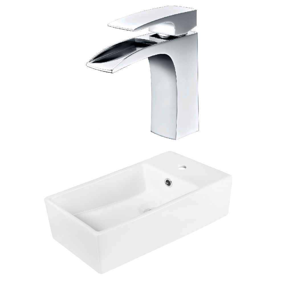 19-in. x 9.75-in. Rectangle Bathroom Vessel Sink Set White Enamel Glaze