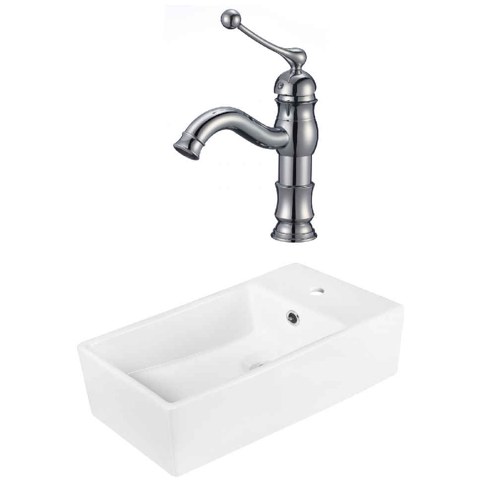 19-in. x 9.75-in. Rectangle Bathroom Vessel Sink Set White Enamel Glaze