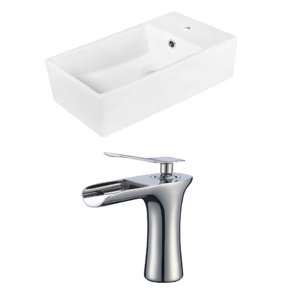 19-in. x 9.75-in. Rectangle Bathroom Vessel Sink Set White Enamel Glaze